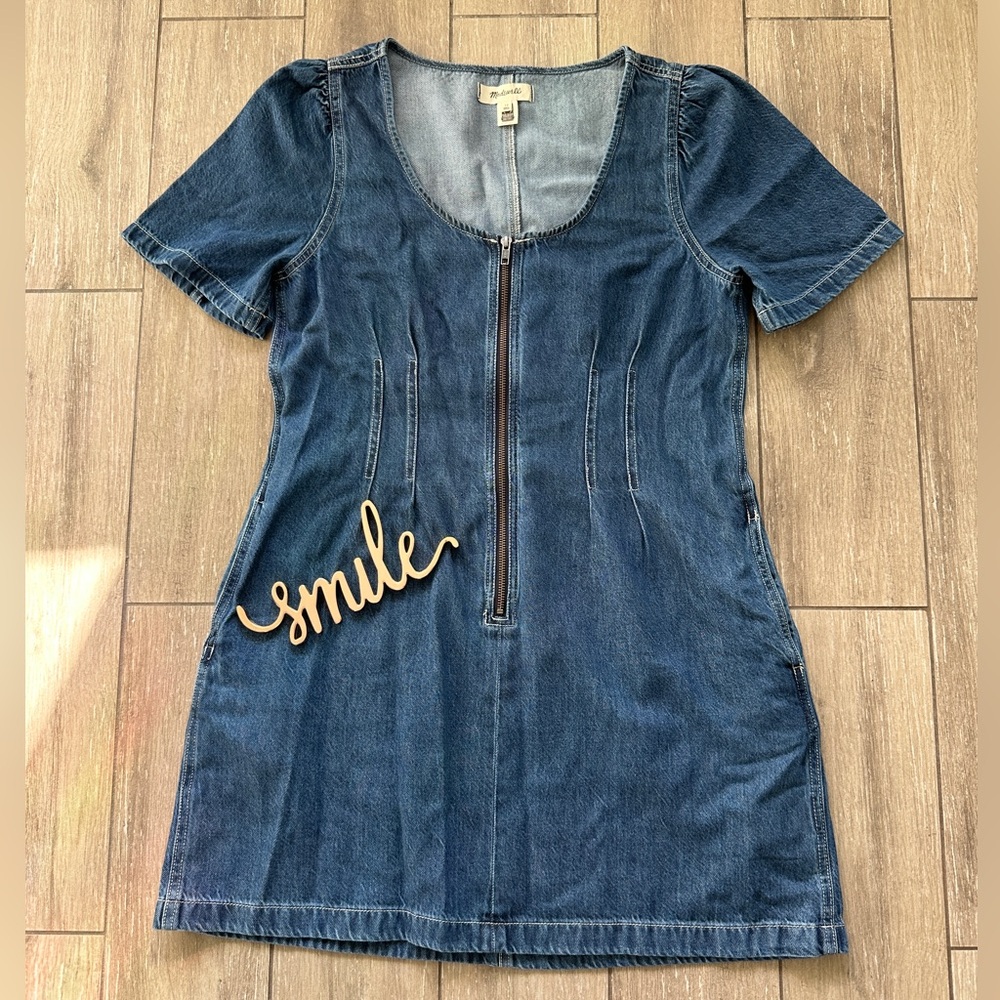 Madewell Blue Denim Mini Dress with Front Zip